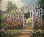 Sunlit Path with Wisteria