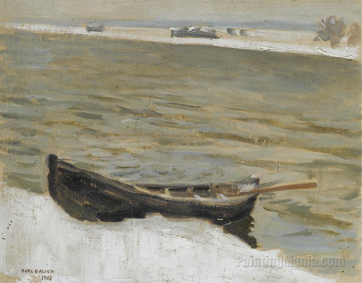 Vene Rannassa (Boat Moored on a River Bank)