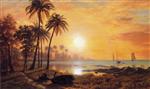 Tropical Landscape with Fishing Boats in Bay