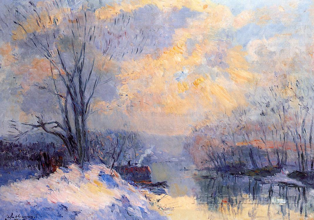 The Small Branch of the Seine at Bas Meudon, Snow and Sunlight