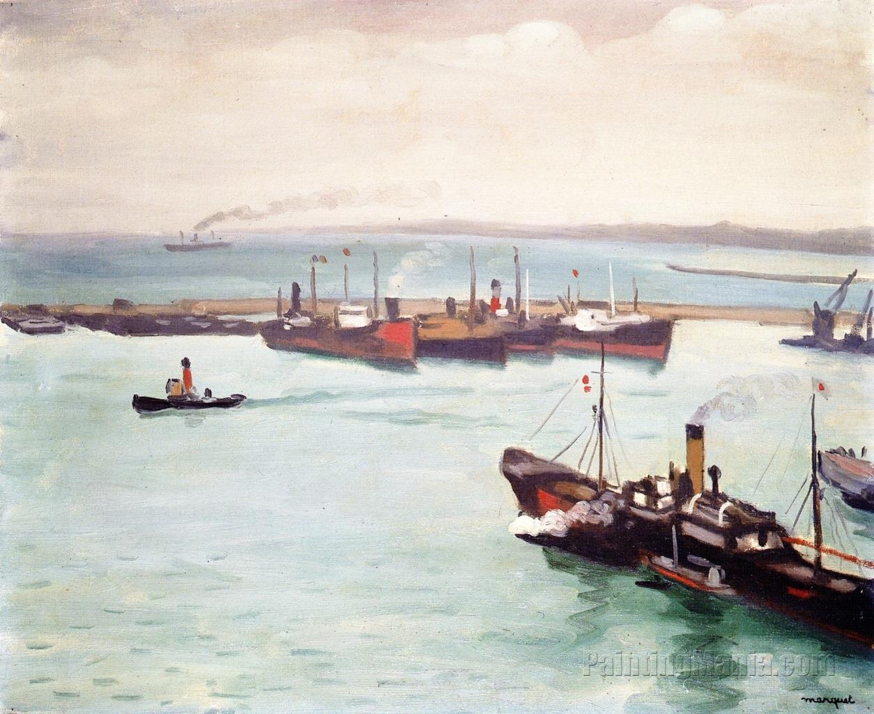 The Port of Algiers, Steamships in the Harbor