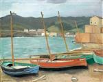 Boats in Collioure. Gray Weather