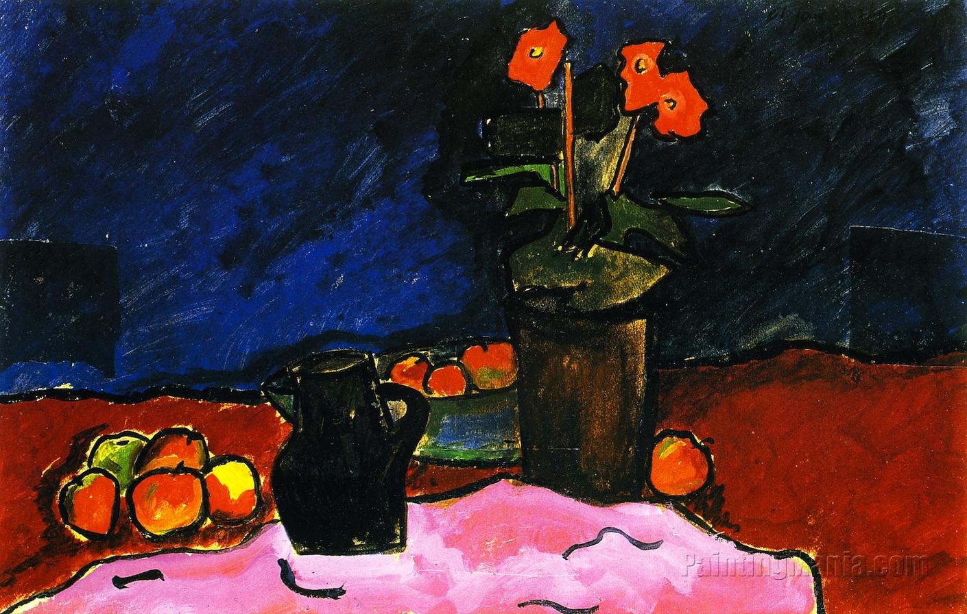 Still Life with Fruit, Jug and Red Cloth 1911