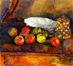 Still Life with Apples. Blue Bowl and Coffee Pot