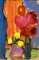 Still Life: Red Flowers in a Blue Vase