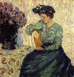 Young Woman with Bunch of Lilac