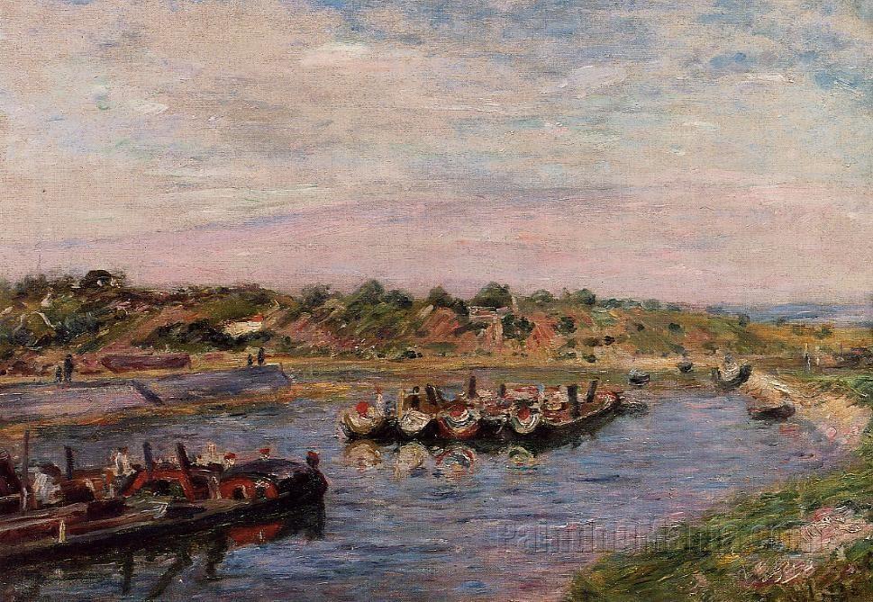 Idle Barges on the Loing Canal at Saint-Mammes