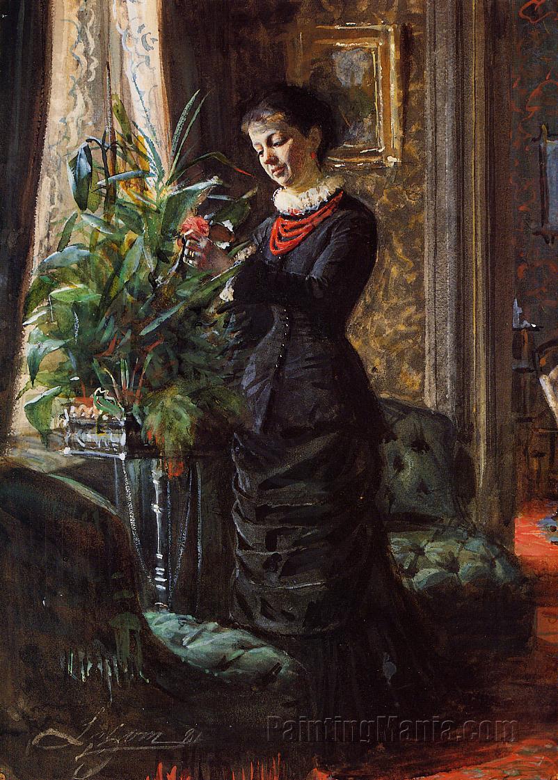 Fru Lisen Samson, nee Hirsch, Arranging Flowers at a Window