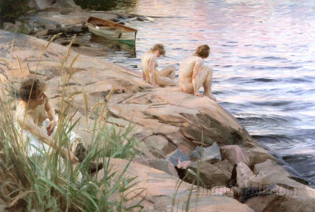 Girls Bathing in the Open Air (Out of Doors)