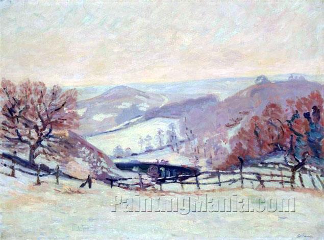 Snow landscape at Puy Barriau in Crozant
