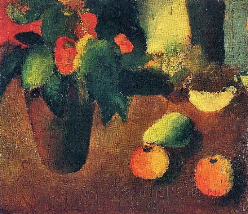 Still Life with Begonia, Apples and Pear