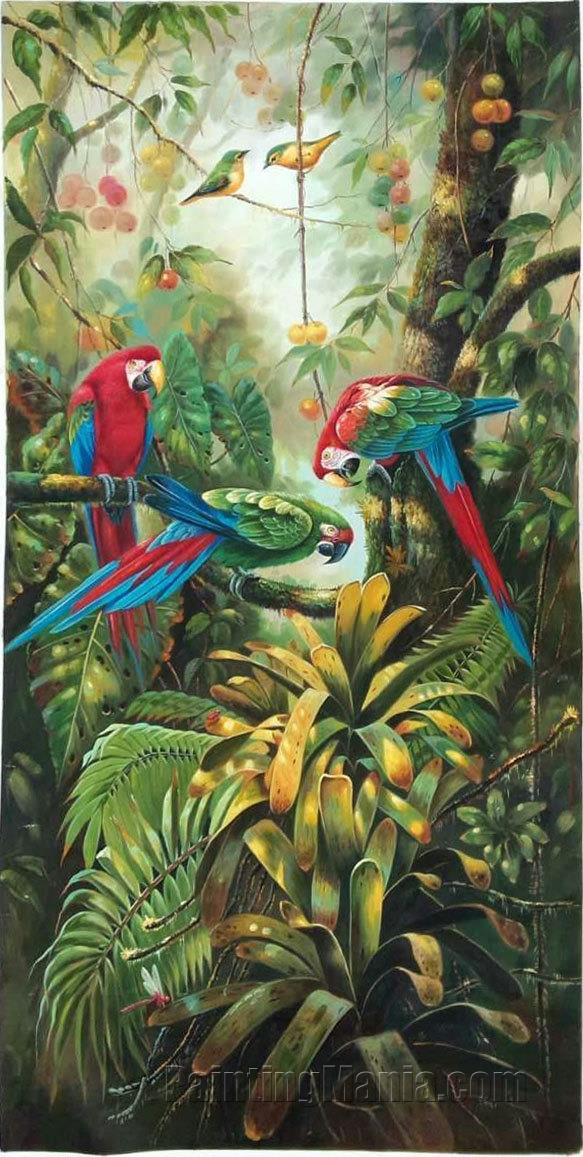Beautiful Wild Parrots in Jungle Swamp Fruit Trees