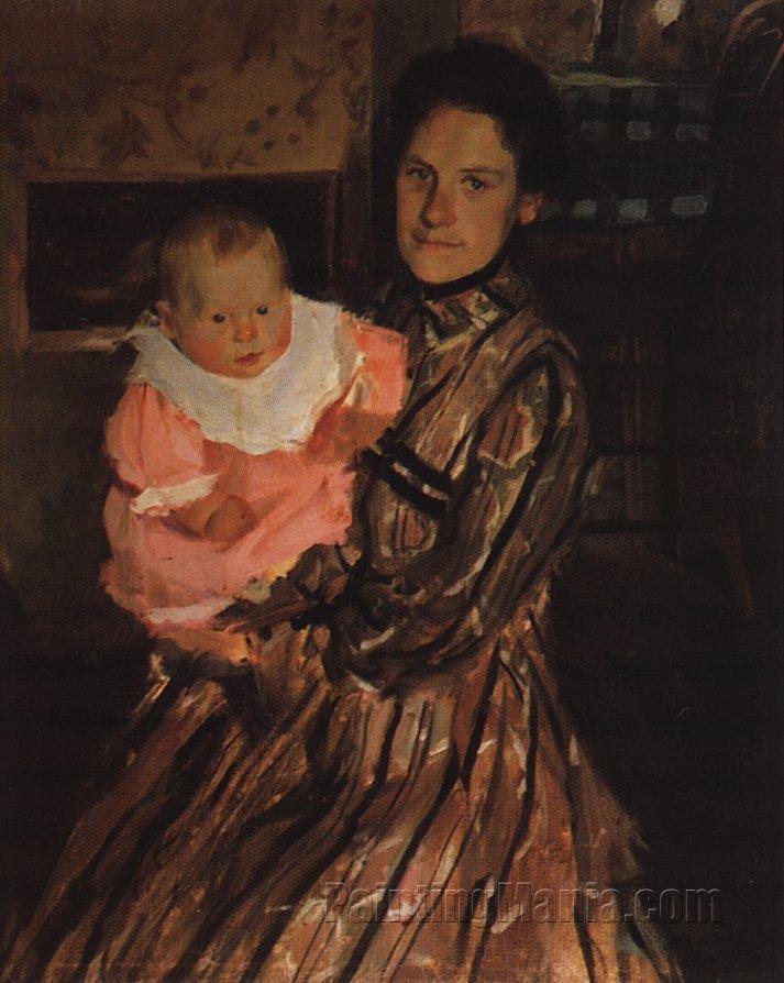 Portrait of Y.E. Kustodieva with Son
