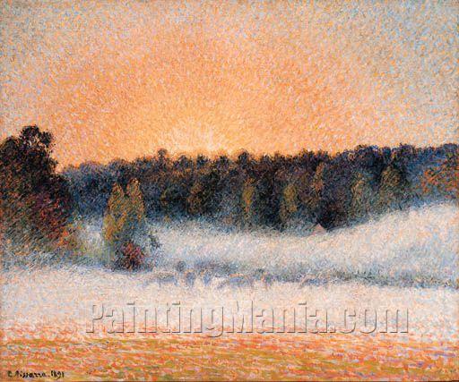 Soleil couchant et brouillard Eragny