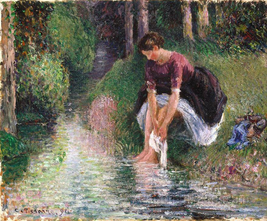 Woman Washing Her Feet in a Brook