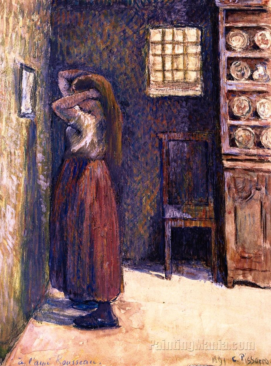 Young Peasant Woman Fixing Her Hair