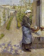 In the Garden at Pontoise: A Young Woman Washing Dishes
