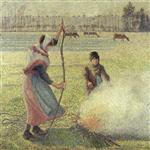 Jeune paysanne faisant du feu. Gelee blanche