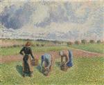 Paysannes ramassant des herbes. Eragny
