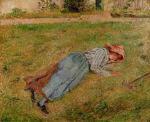 Resting. Peasant Girl Lying on the Grass. Pontoise
