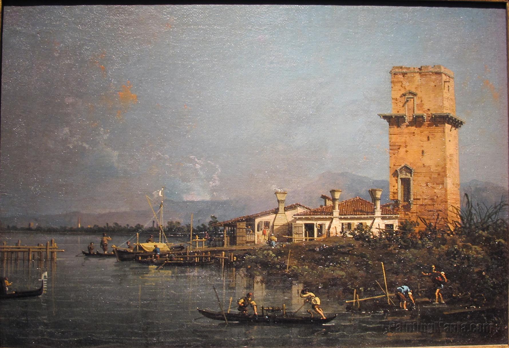 Canaletto, torre di marghera, olio su tela