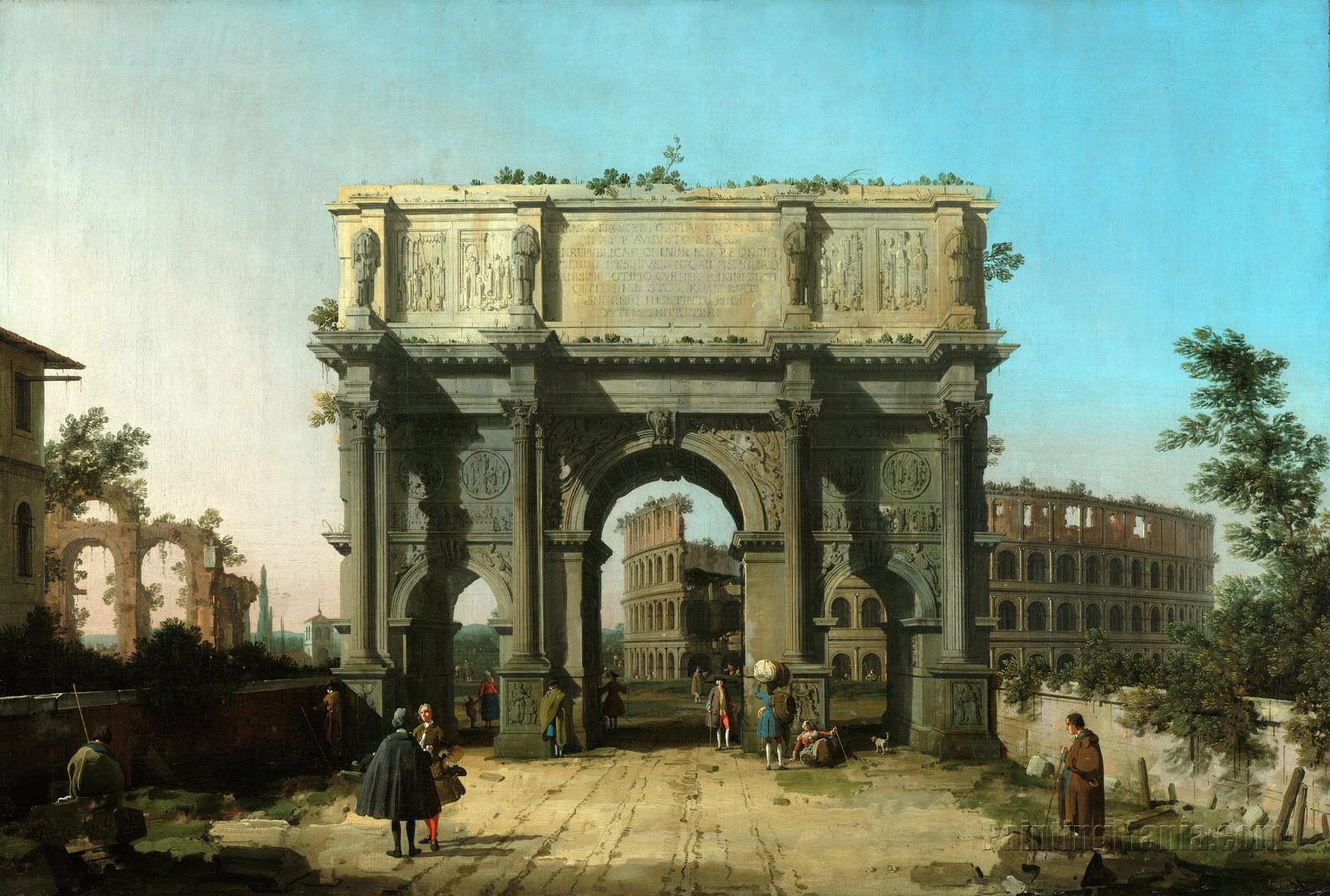 View the Arch of Constantine with the Coliseum