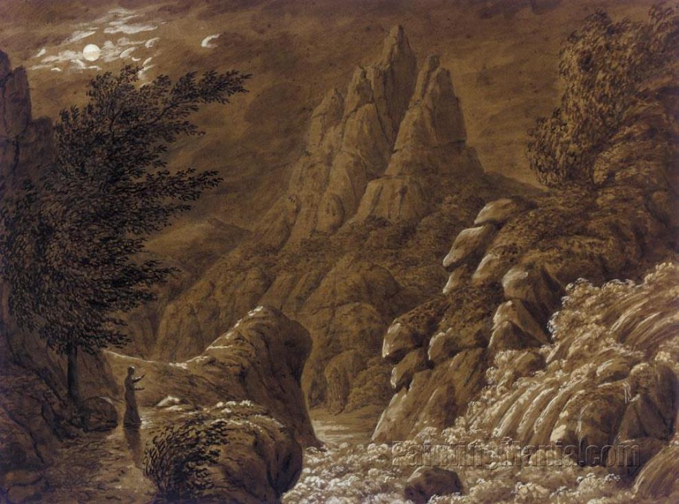Idealised Landscape with Waterfall