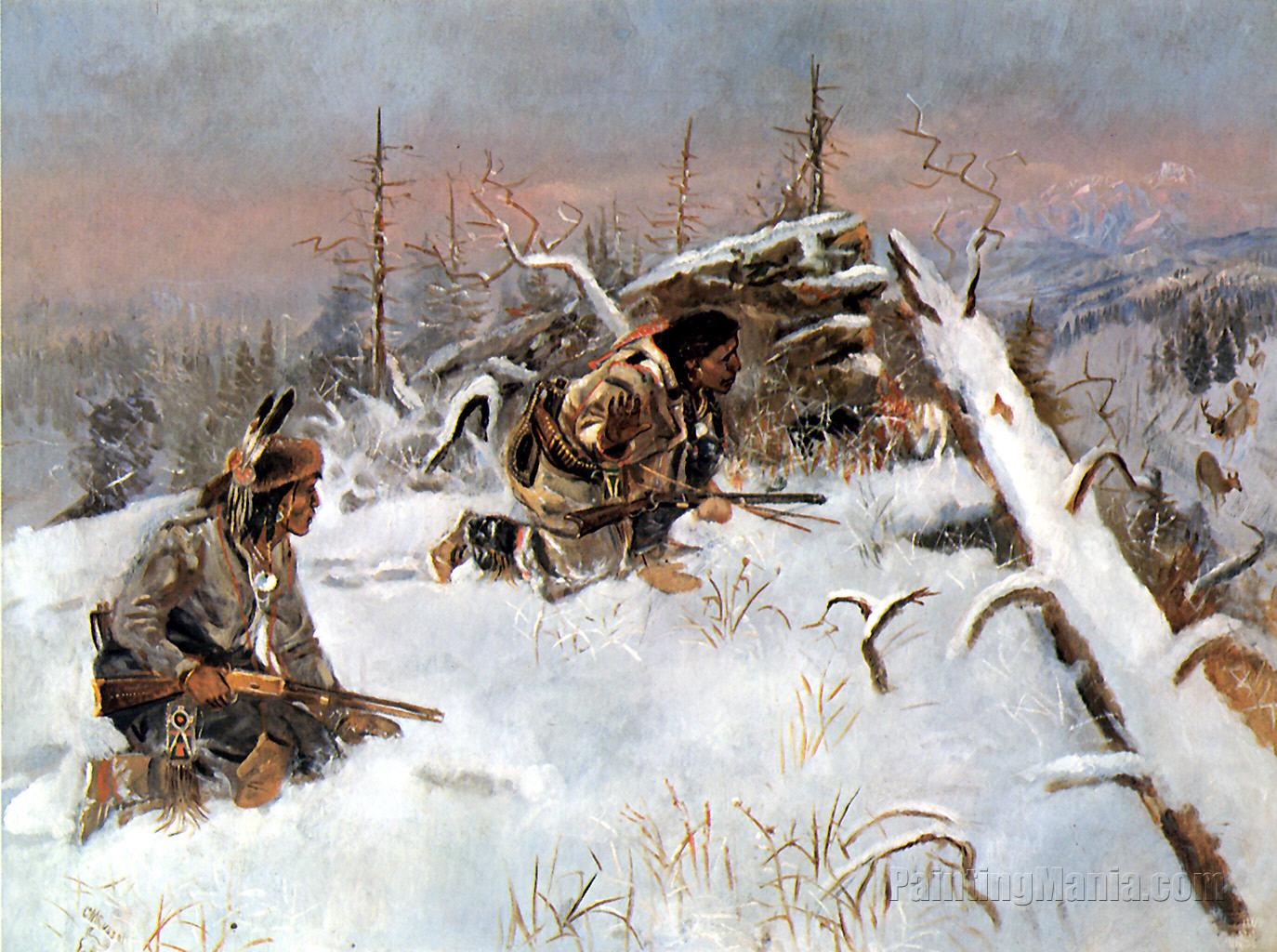 Crow Indians Hunting Elk