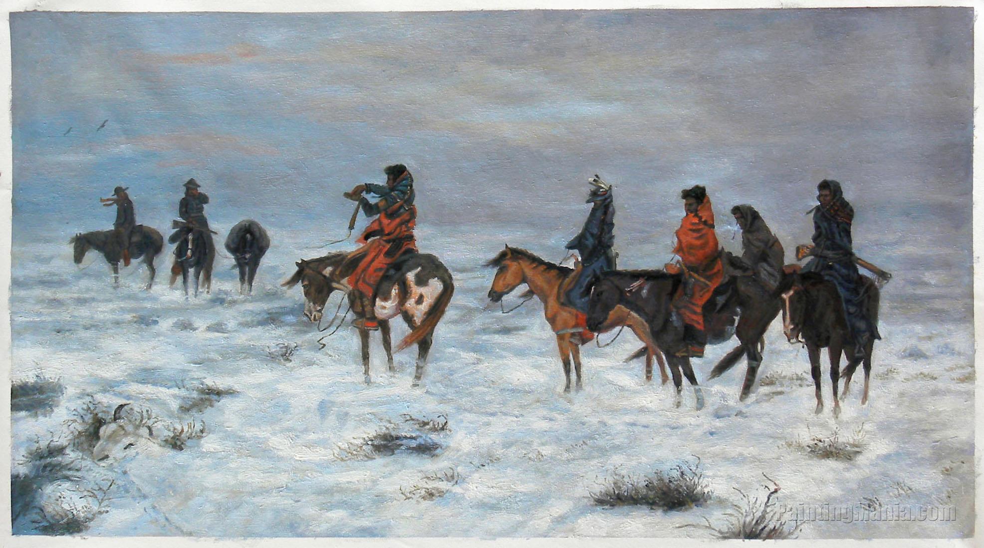 Details about   Charles M Russell "Lost in a Snowstorm-We Are Friends" 11 x 14 Matted Print 
