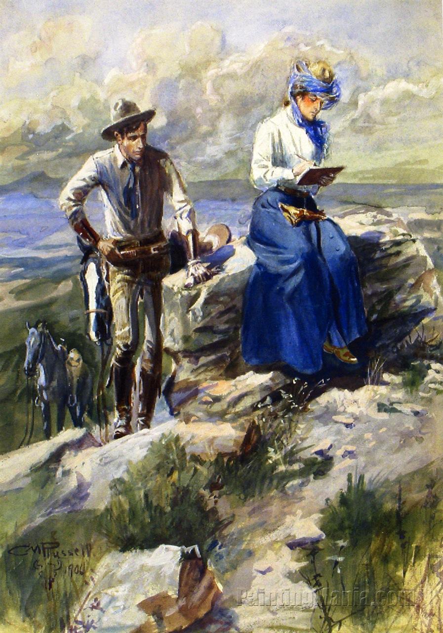 She Turned Her Back on Me and Went Imperturbably On With Her Sketching (Cowboy and Lady Artist)