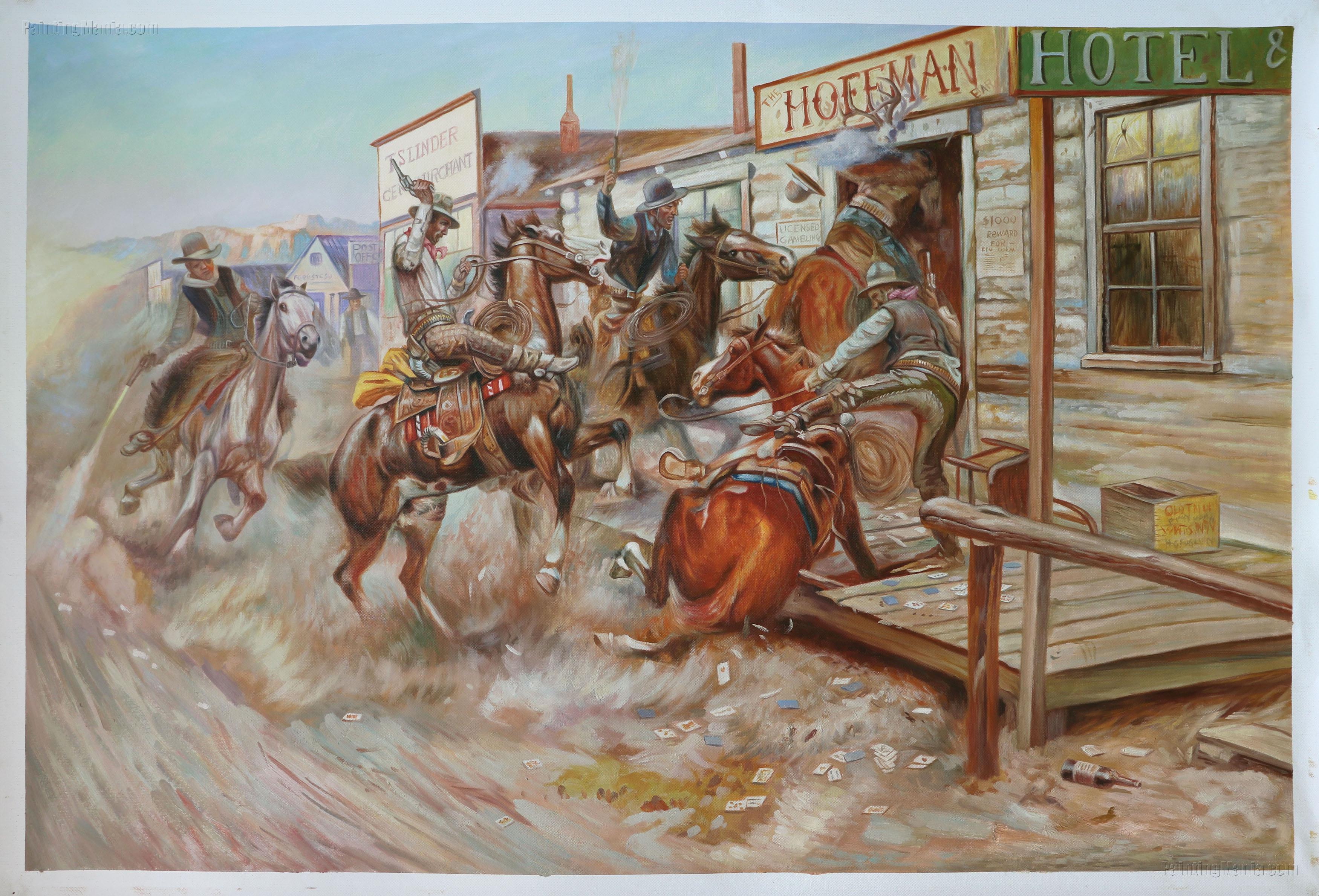 Western Round Up by Lee Dubin Original Framed Oil painting 