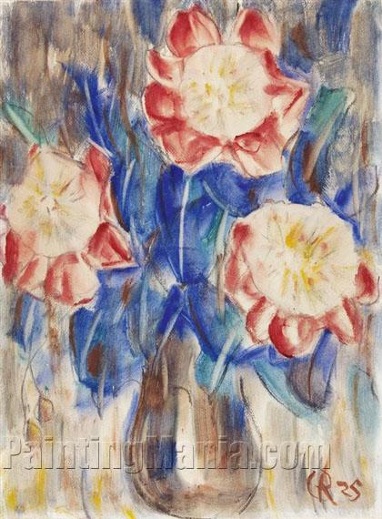 Red and Blue Flowers in Vase