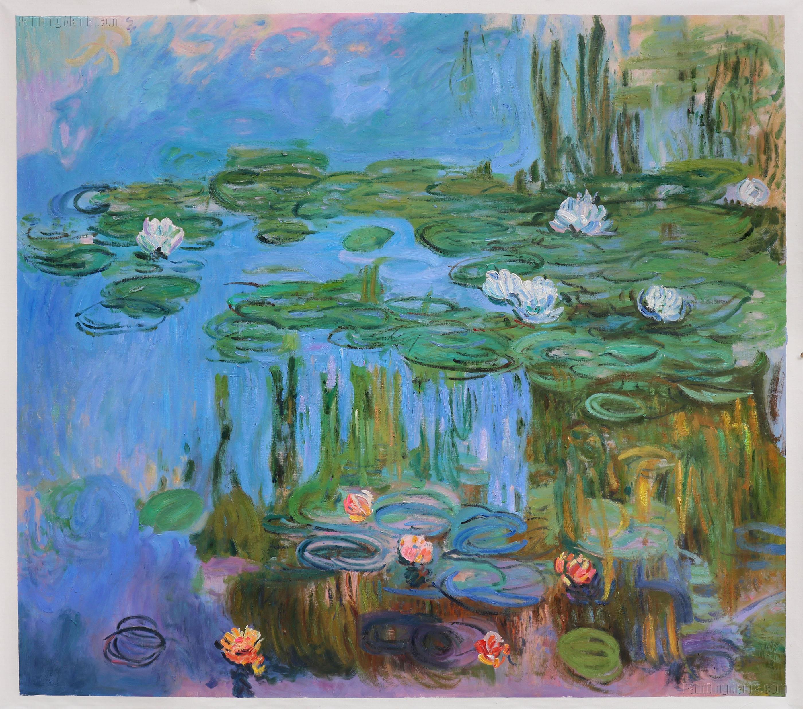 POND WITH WATER LILLIES LILLY PADS CLAUDE MONET PAINTING ART REAL CANVAS PRINT 
