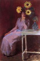 Portrait of Suzanne Hoschede with Sunflowers