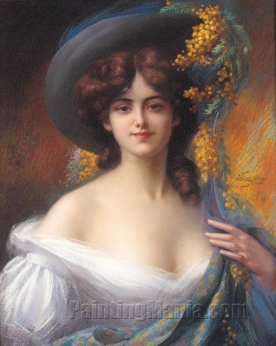 A Young Beauty in a Hat Decorated with Yellow Flowers