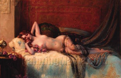 A Young Beauty Reclining on a Bed
