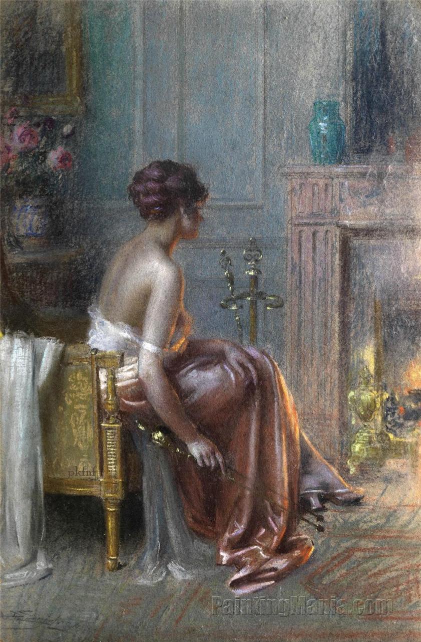 Young Woman in Front of the Fireplace