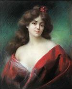 Portrait de femme a la robe rouge