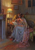 Young Woman Reading in an Interior