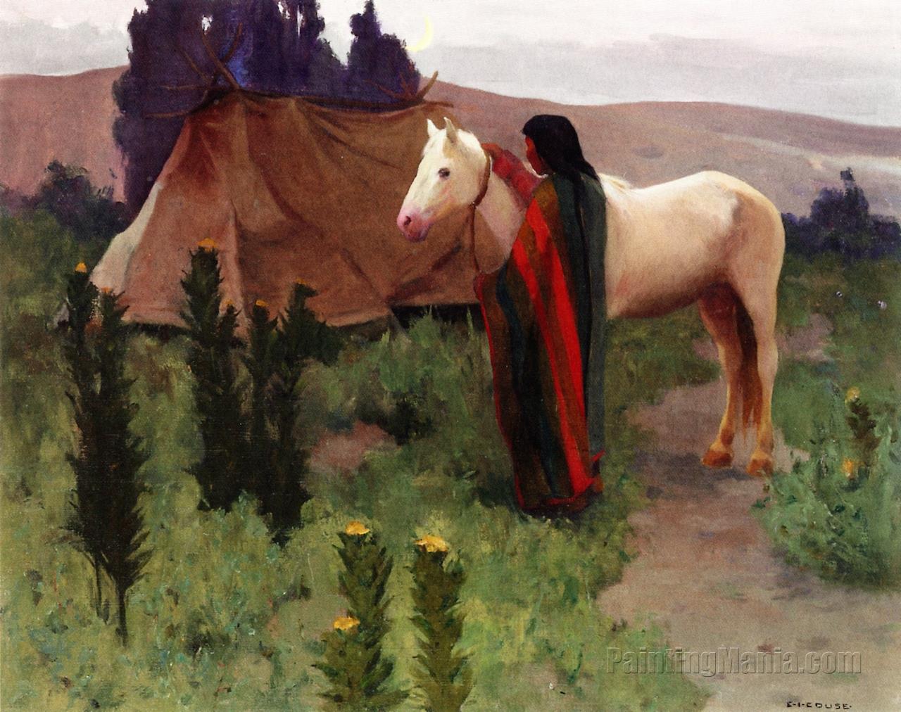 Evening Scene with White Horse
