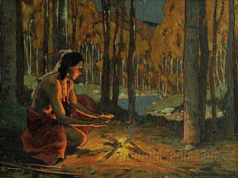 Indian with Campfire