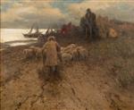 Shepherd with His Flock at Pas de Calais, France