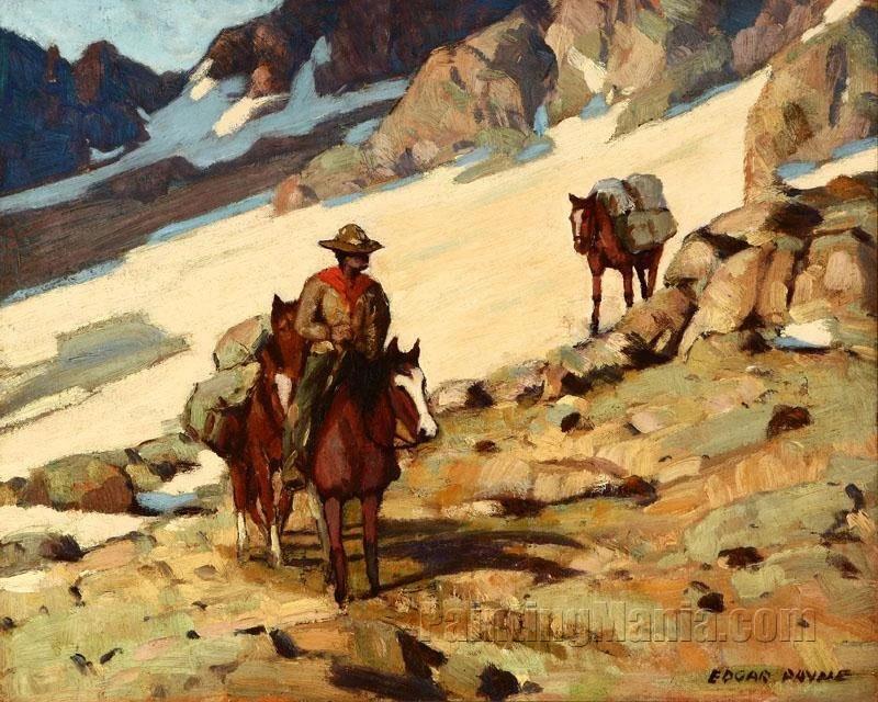 Prospector and Packhorses in the High Sierras, Winter