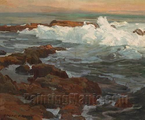 Waves breaking along a rocky coast