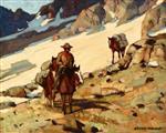 Prospector and Packhorses in the High Sierras. Winter