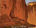 Red Cliffs with Indian on Horseback (desc)