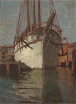 White sailboat, Sails descending at Chioggia
