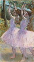 Danseuses aux jupes violettes, bras leves