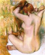 Female Nude. from the Rear. Fixing Her Hair