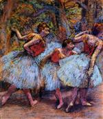 Three Dancers. Blue Skirts. Red Blouses